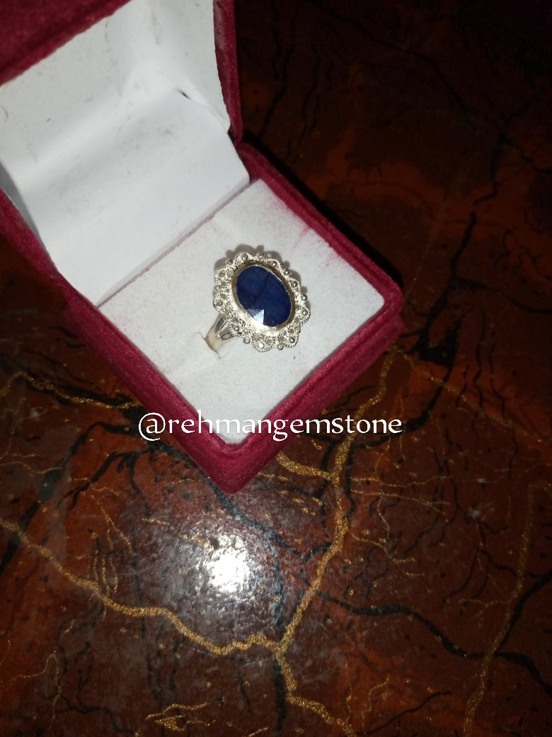 Blue Sapphire Neelam Silver Ring for Female
