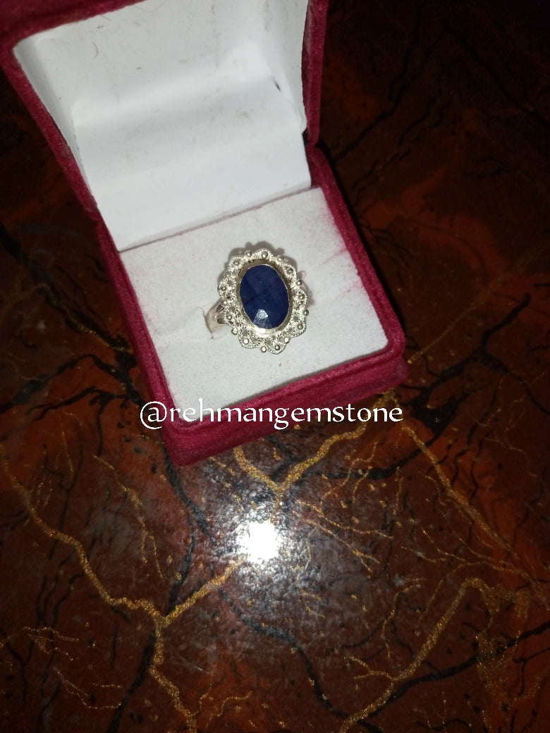 Blue Sapphire Neelam Silver Ring for Female