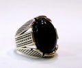 Black Aqeeq - Agate Stone Silver Ring for Men
